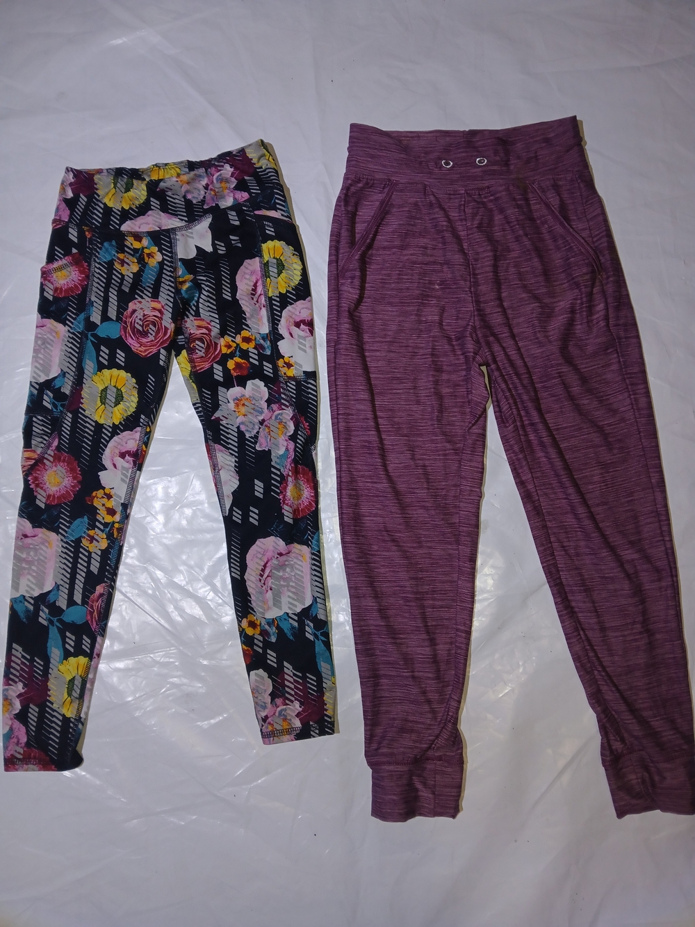 Girls Floral Leggings & Purple Joggers Set | Size 6 | Soft Stretch Playwear